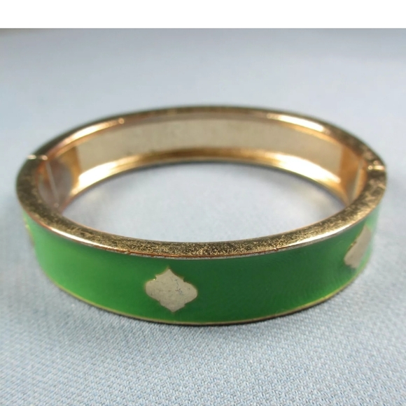 Fornash Gold Tone Green Enamel Hinged Bracelet 6.5 inch - Picture 7 of 9